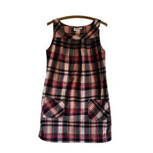 Roxy Dress Girls Large Black Pink Plaid Embroidered Dress Surf Beach Vacation 12